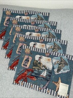 Tapestry Nautical Placemats Bundle Lot Of Five Coastal Lighthouse Beach